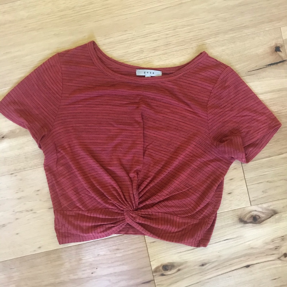 red and black front twist crop top, barely worn!
